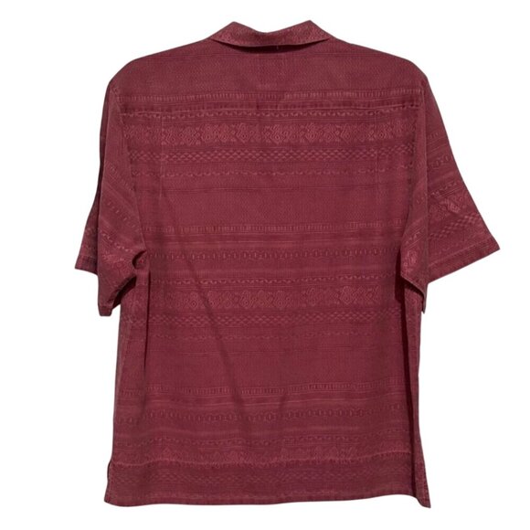 Montego Mon Mens Medium Red Jacquard Silk Button-Up Shirt Embroidered Treetops L - Picture 3 of 9